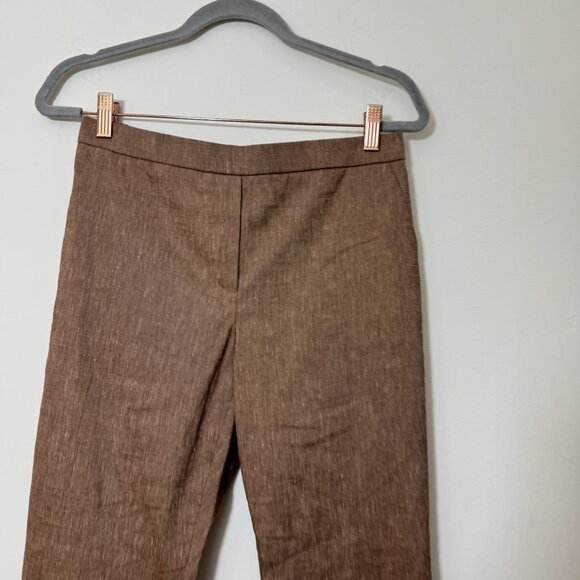 Theory Women's Treeca Pull-On Pant Size 6 Linen Blend Stretch Pockets Brown - Picture 2 of 6